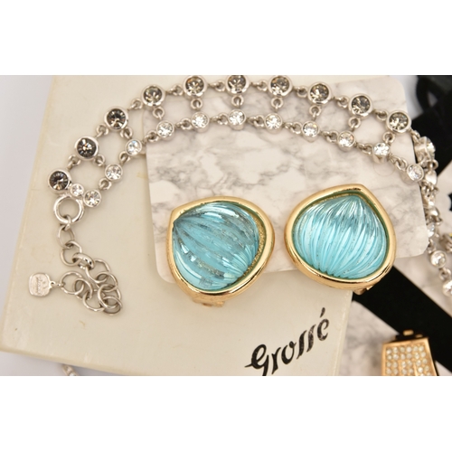 474 - A 'GROSSE' NECKLACE AND EARRINGS, a white metal statement necklace, bezel set with colourless and gr... 
