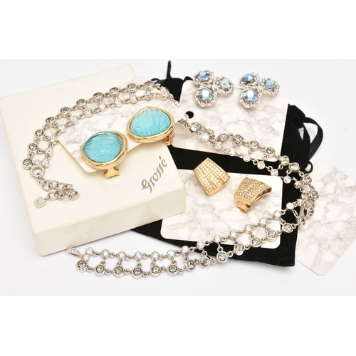 474 - A 'GROSSE' NECKLACE AND EARRINGS, a white metal statement necklace, bezel set with colourless and gr... 
