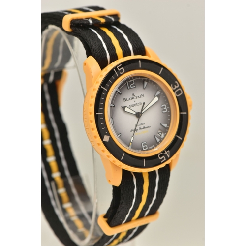 484 - A 'BLANCPAIN X SWATCH' PACIFIC OCEAN BIOCERAMIC WRISTWATCH, quartz movement, round grey fade dial si... 
