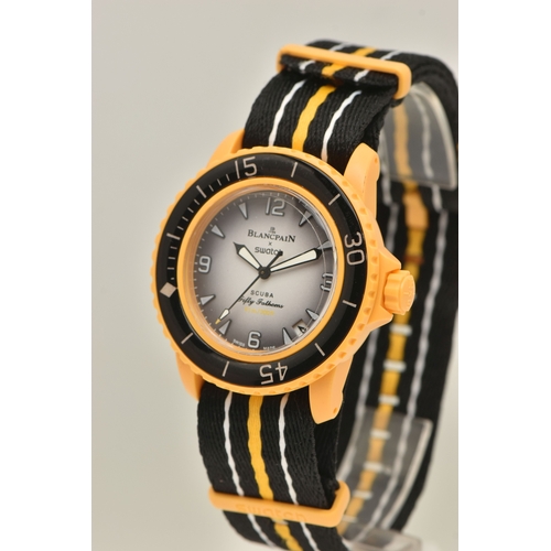 484 - A 'BLANCPAIN X SWATCH' PACIFIC OCEAN BIOCERAMIC WRISTWATCH, quartz movement, round grey fade dial si... 
