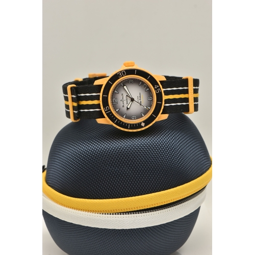 484 - A 'BLANCPAIN X SWATCH' PACIFIC OCEAN BIOCERAMIC WRISTWATCH, quartz movement, round grey fade dial si... 