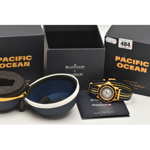 484 - A 'BLANCPAIN X SWATCH' PACIFIC OCEAN BIOCERAMIC WRISTWATCH, quartz movement, round grey fade dial si... 