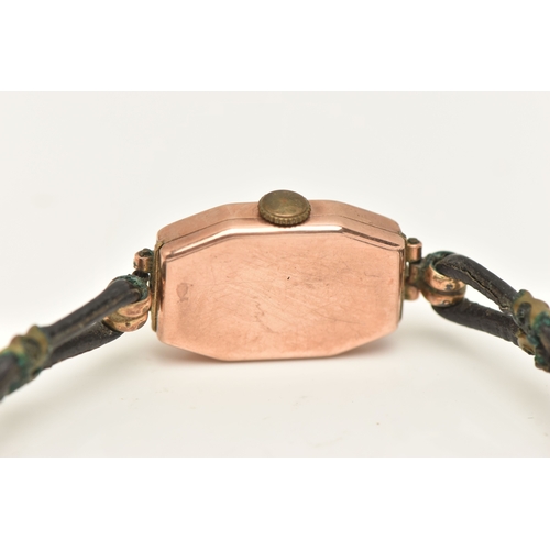 490 - A LADIES 9CT ROSE GOLD WRISTWATCH, manual wind, rectangular silvered dial signed 'Rone', Arabic nume... 
