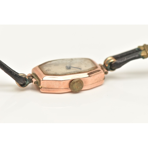 490 - A LADIES 9CT ROSE GOLD WRISTWATCH, manual wind, rectangular silvered dial signed 'Rone', Arabic nume... 