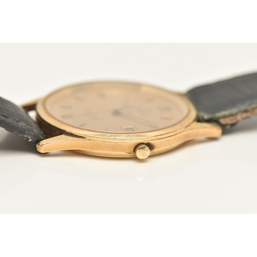 492 - A GENTS YELLOW METAL 'OMEGA' QUARTZ WRISTWATCH, round gold tone dial signed 'Omega Seamaster Quartz'... 