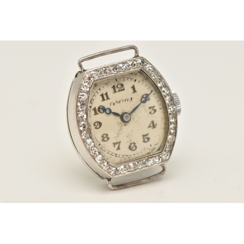 498 - A DIAMOND SET WATCH HEAD, hand wound movement, rounded square dial signed 'Services', Arabic numeral... 