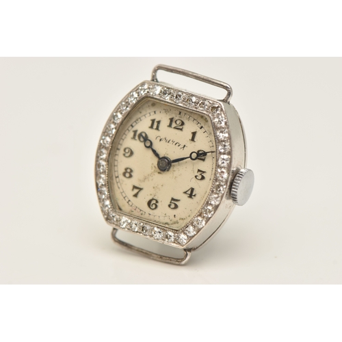 498 - A DIAMOND SET WATCH HEAD, hand wound movement, rounded square dial signed 'Services', Arabic numeral... 