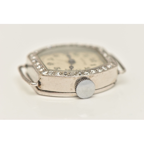 498 - A DIAMOND SET WATCH HEAD, hand wound movement, rounded square dial signed 'Services', Arabic numeral... 