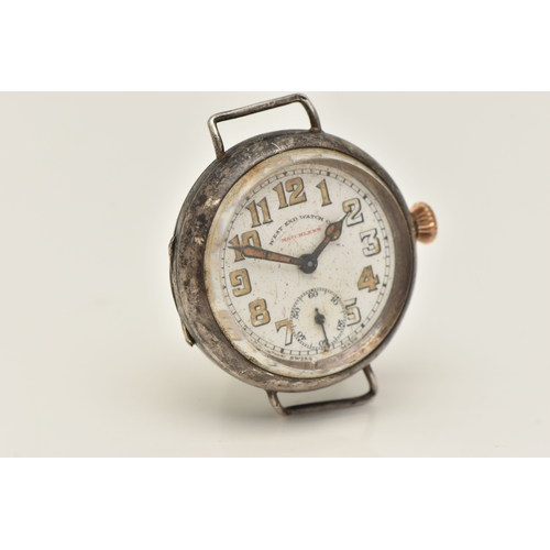 500 - A 'WEST END WATCH CO' TRENCH WATCH HEAD, manual wind, worn luminescent Arabic numerals and hands, su... 