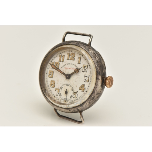 500 - A 'WEST END WATCH CO' TRENCH WATCH HEAD, manual wind, worn luminescent Arabic numerals and hands, su... 
