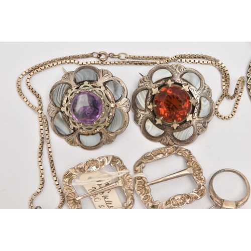 518 - AN ASSORTMENT OF SILVER AND WHITE METAL JEWELLERY, to include a silver brooch, hallmarked 'Robert Al... 