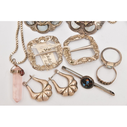 518 - AN ASSORTMENT OF SILVER AND WHITE METAL JEWELLERY, to include a silver brooch, hallmarked 'Robert Al... 
