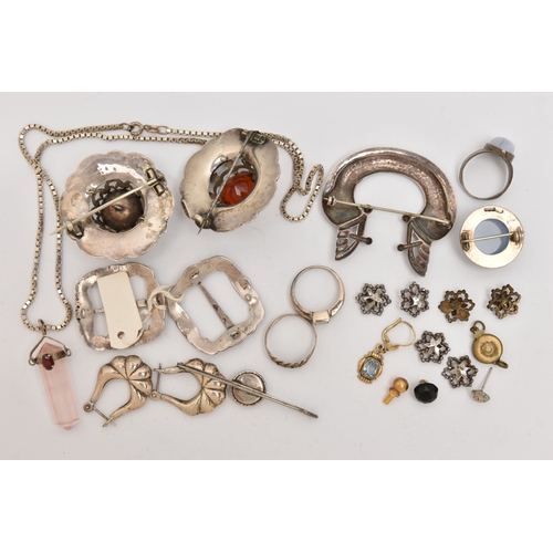 518 - AN ASSORTMENT OF SILVER AND WHITE METAL JEWELLERY, to include a silver brooch, hallmarked 'Robert Al... 