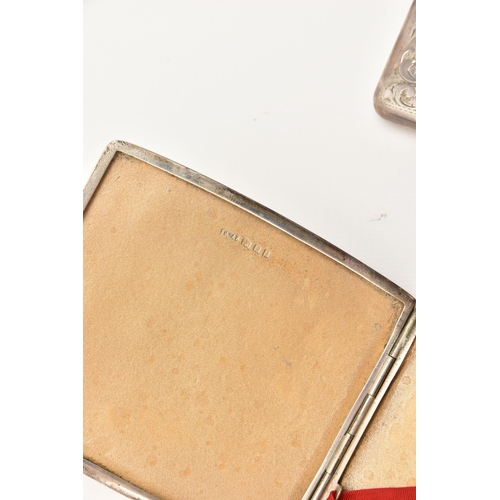 523 - A SILVER CIGARETTE CASE AND CARD CASE, the cigarette case of a square form with engine turned patter... 
