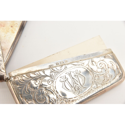 523 - A SILVER CIGARETTE CASE AND CARD CASE, the cigarette case of a square form with engine turned patter... 