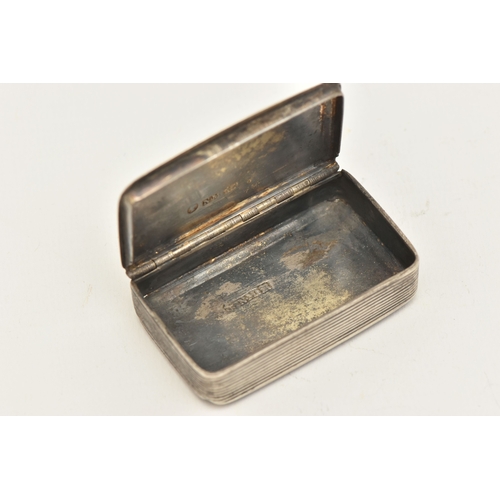 530 - AN EARLY VICTORIAN 'NATHANIEL MILLS' SILVER SNUFF BOX, of a rectangular form with hinged cover, hall... 