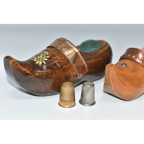 808 - A BOX OF SEWING RELATED ITEMS, comprising a beaded pincushion in the form of a boot, reading 'Montre... 