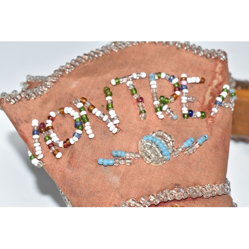 808 - A BOX OF SEWING RELATED ITEMS, comprising a beaded pincushion in the form of a boot, reading 'Montre... 