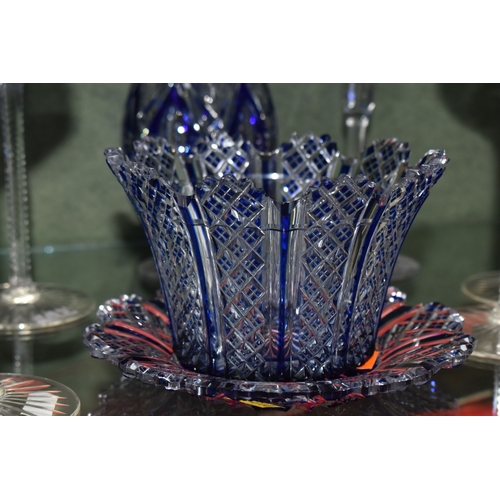 810 - A GROUP OF BLUE CUT TO CLEAR GLASSWARE, possibly Bohemian, to include a decanter of footed form, hei... 