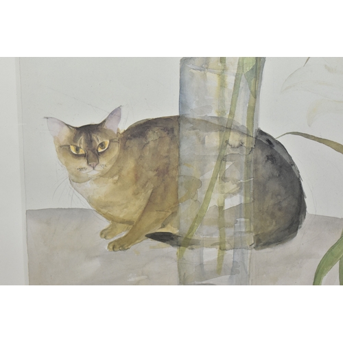 ELIZABETH BLACKADDER (1931-2021) 'ABYSSINIAN CAT AND LILIES', a ...