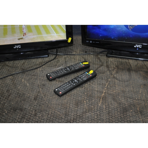 54 - TWO JVC LT-22DD30J TV/DVD COMBIS, with two remotes (both PAT pass and working) (4)...