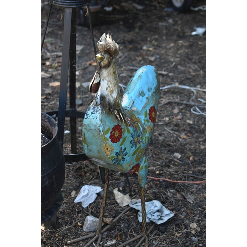 6 - A SELECTION OF METALWARE, to include a cast iron cauldron type cooking pot, a separate stand, a tall...