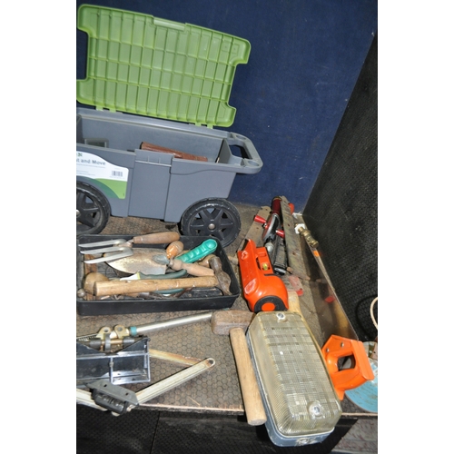 67 - FOUR BOXES CONTAINING TOOLS including a Black and Decker drill, an Ozito sander (both PAT pass and  ...