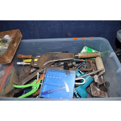 67 - FOUR BOXES CONTAINING TOOLS including a Black and Decker drill, an Ozito sander (both PAT pass and  ...