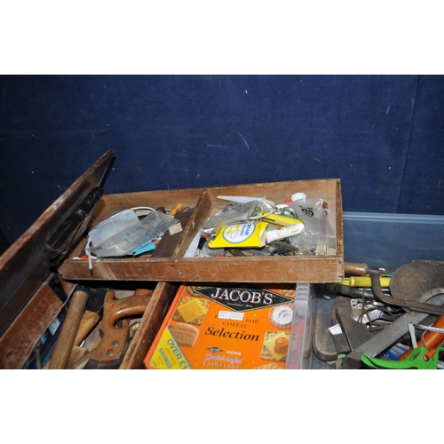 67 - FOUR BOXES CONTAINING TOOLS including a Black and Decker drill, an Ozito sander (both PAT pass and  ...