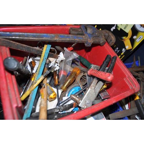 79 - A COLLECTION OF AUTOMOTIVE TOOLS including socket sets, spanners, a Record 24 stilson, a bearing pul...