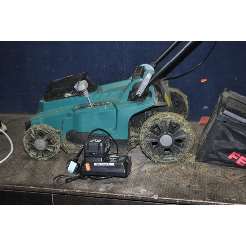 96 - A FERREX FS-ARM4037 CORDLESS LAWN MOWER with one battery, charger and grass box (PAT pass and workin...