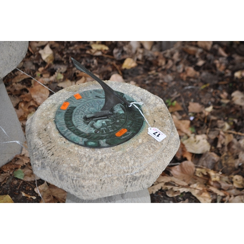 17 - A MODERN CONCRETE SUN DIAL with a bronze coloured dial, height 60cm along with a concrete staddle st... 
