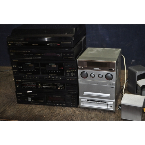 79 - A BOX CONTAINING HI FI EQUIPMENT  including a Pioneer X 88 and 77 hi fi with remote, a Panasonic SA-... 