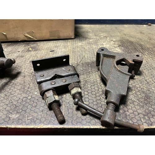 82 - THREE RECORD G CLAMPS including two 4in and one 6in along with a box containing a Woden engineers vi... 
