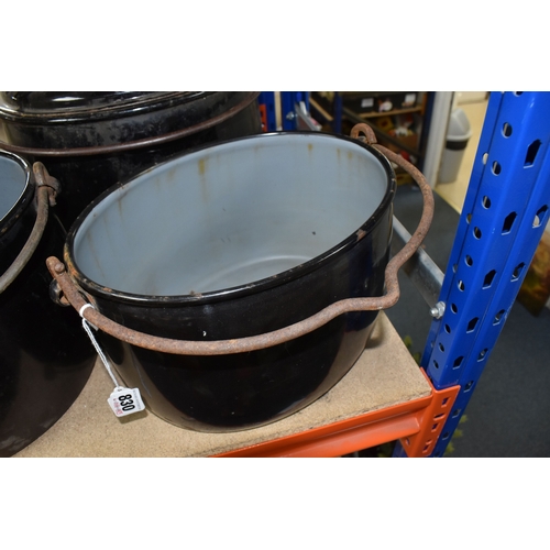 THREE 'JUDGE BRAND' ENAMELLED POTS comprising a circular thirty two ...