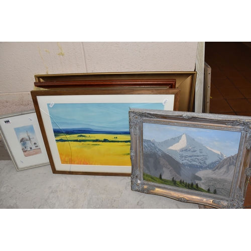 996 - FIVE 20TH CENTURY LANDSCAPE PICTURES, comprising a Leon Packwood oil on board depiction of Cockingto... 