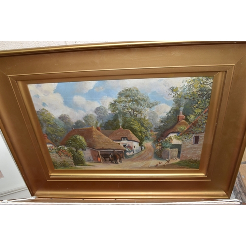 996 - FIVE 20TH CENTURY LANDSCAPE PICTURES, comprising a Leon Packwood oil on board depiction of Cockingto... 