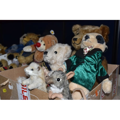 TWO BOXES OF TEDDY BEARS AND COLLECTABLE SOFT TOYS, to include a boxed ...