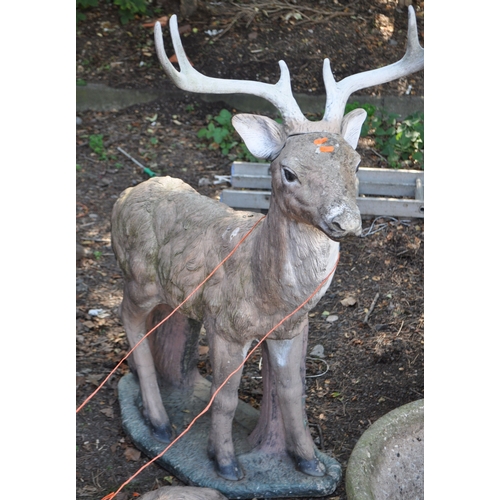 12 - A SET OF TWO GARDEN STATUES, of deer's with interchangeable ears / antlers, one is standing, the oth... 