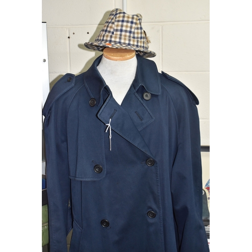 AN AQUASCUTUM 'AQUA 5' RAINCOAT, in navy, with belt, 46'' chest, length ...