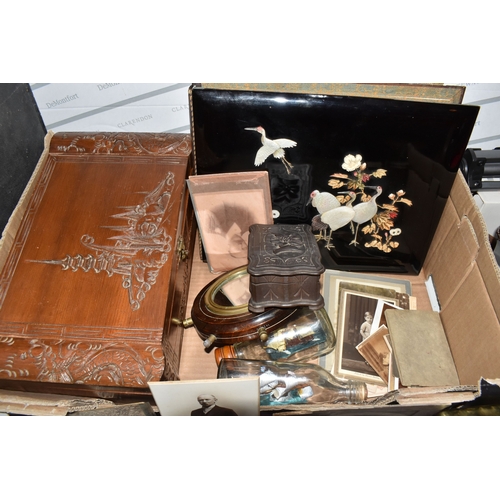 ONE BOX OF MISCELLANEOUS SUNDRIES comprising two ships in bottles to ...