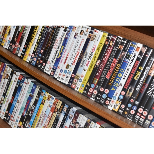 A BOOKCASE AND THREE BOXES OF DVDS AND BLU RAYS to include a bookcase ...