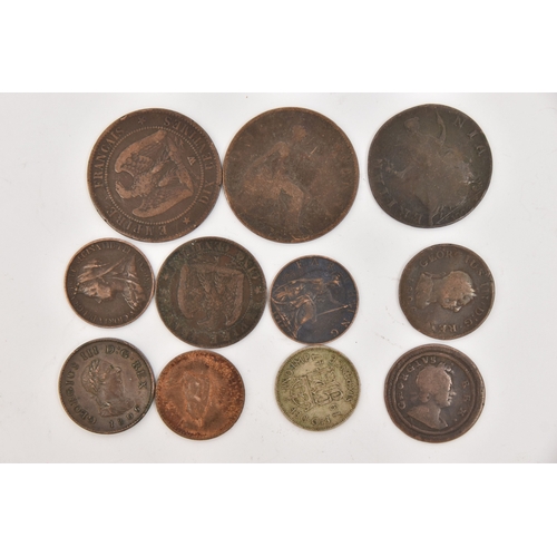 A SMALL PLASTIC CASE CONTAINING COINS, A 1806 George 111 Farthing Coin ...