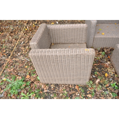 6 - A WOVEN RATTAN GARDEN SET comprising of a two seat sofa (150cm wide), two chairs and coffee table an... 