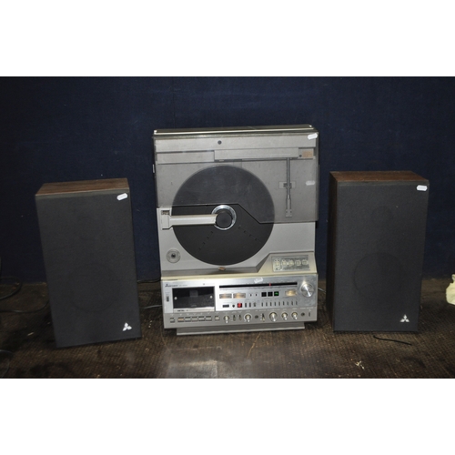 54 - A MITSUBISHI MC8000 MUSIC CENTRE with a linear tracking turntable, FM radio, tape and matching speak... 