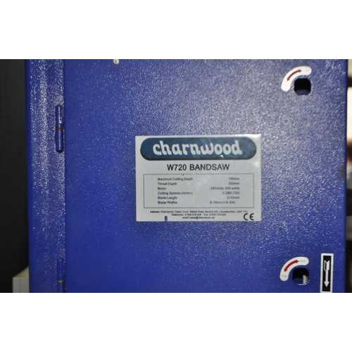 71 - A CHARNWOOD W720 BANDSAW ON STAND with parallel and mitre guides and spare blades total height 171cm... 