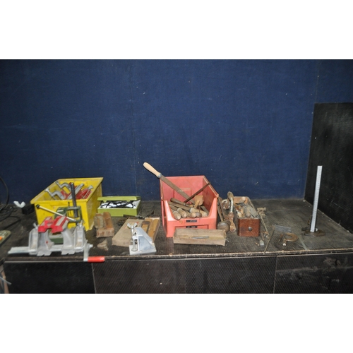 97 - TWO TRAYS CONTAINING ENGINEERING TOOLS including a Chesterman height gauge, a marking stand, various... 