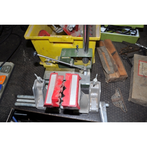 97 - TWO TRAYS CONTAINING ENGINEERING TOOLS including a Chesterman height gauge, a marking stand, various... 