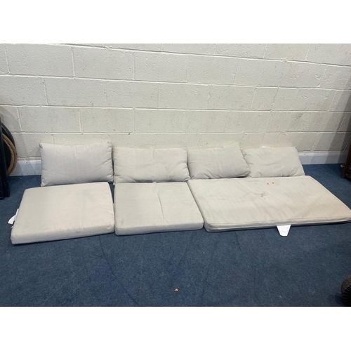 6 - A WOVEN RATTAN GARDEN SET comprising of a two seat sofa (150cm wide), two chairs and coffee table an... 