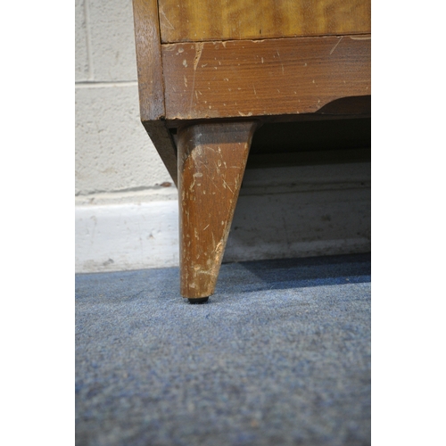 152 - LEBUS, A MID CENTURY TOLA CHEST OF FIVE DRAWERS, with raised back and sides, on tapered legs, width ... 